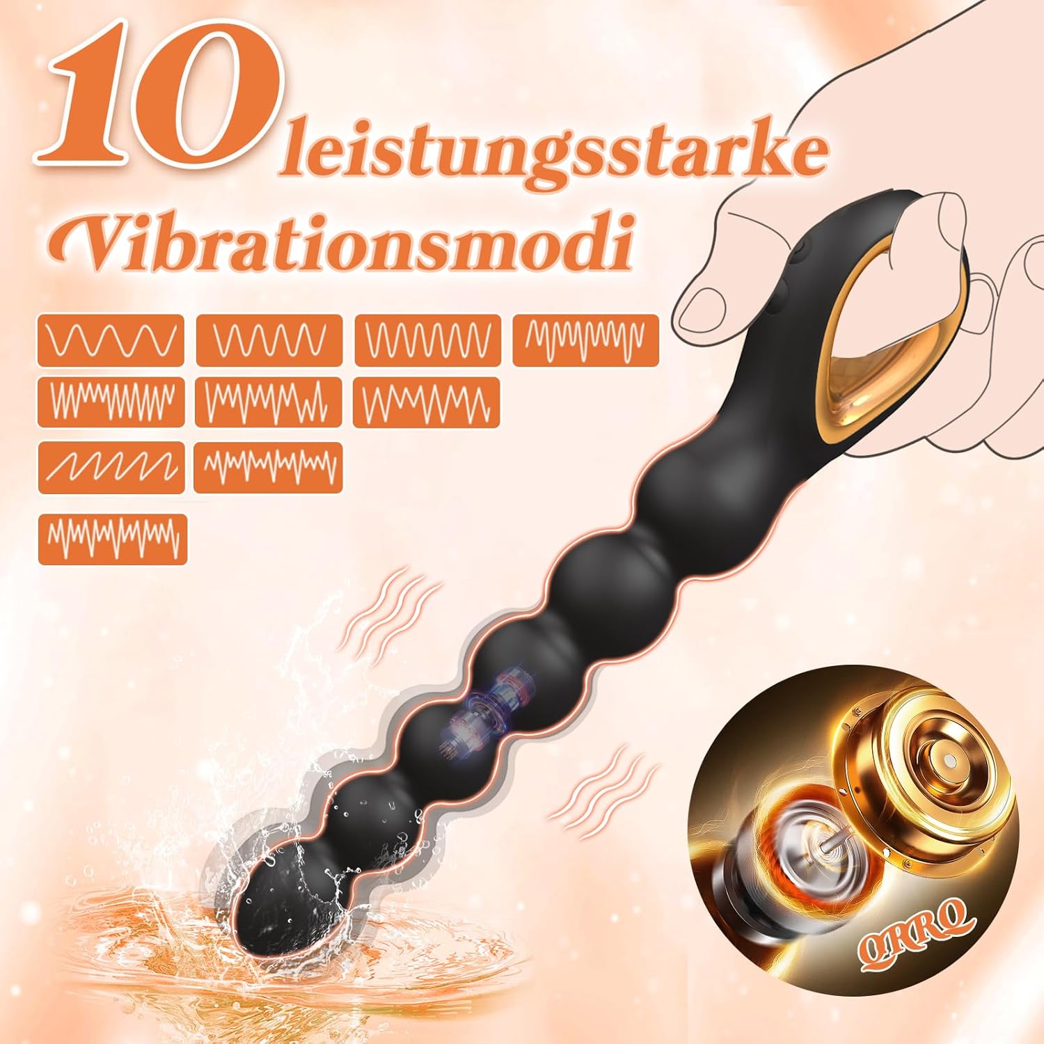 Balls Vibrator with 6 Beads, 25 cm Silicone, Prostate Stimulation Men, 10 Vibration Modes, Progressive Size, Plugs Suitable for Beginners and Couples – Bild 2