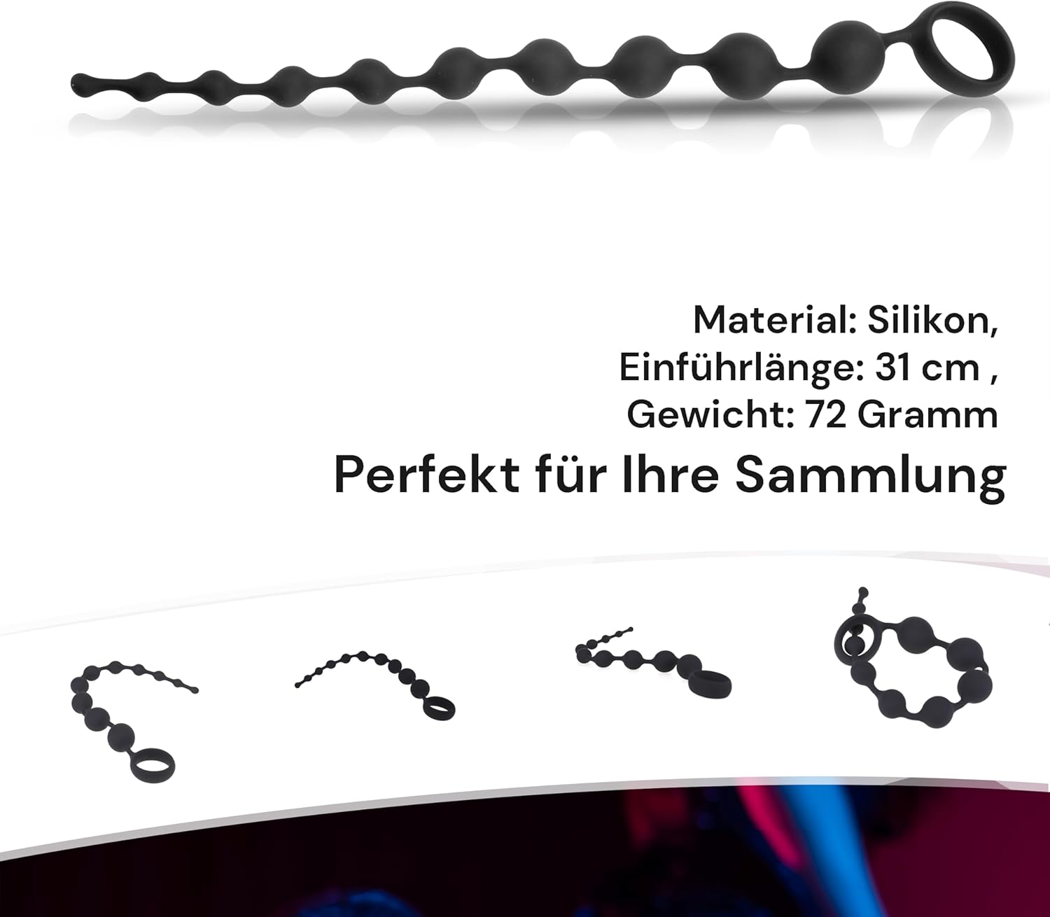 Fops A101 Necklace with 10 Beads (35 cm) - Diameter up to 2.8 cm - High-Quality Silicone - Flexible and Waterproof - Ergonomic Handle - Beads for Men and Women – Bild 2
