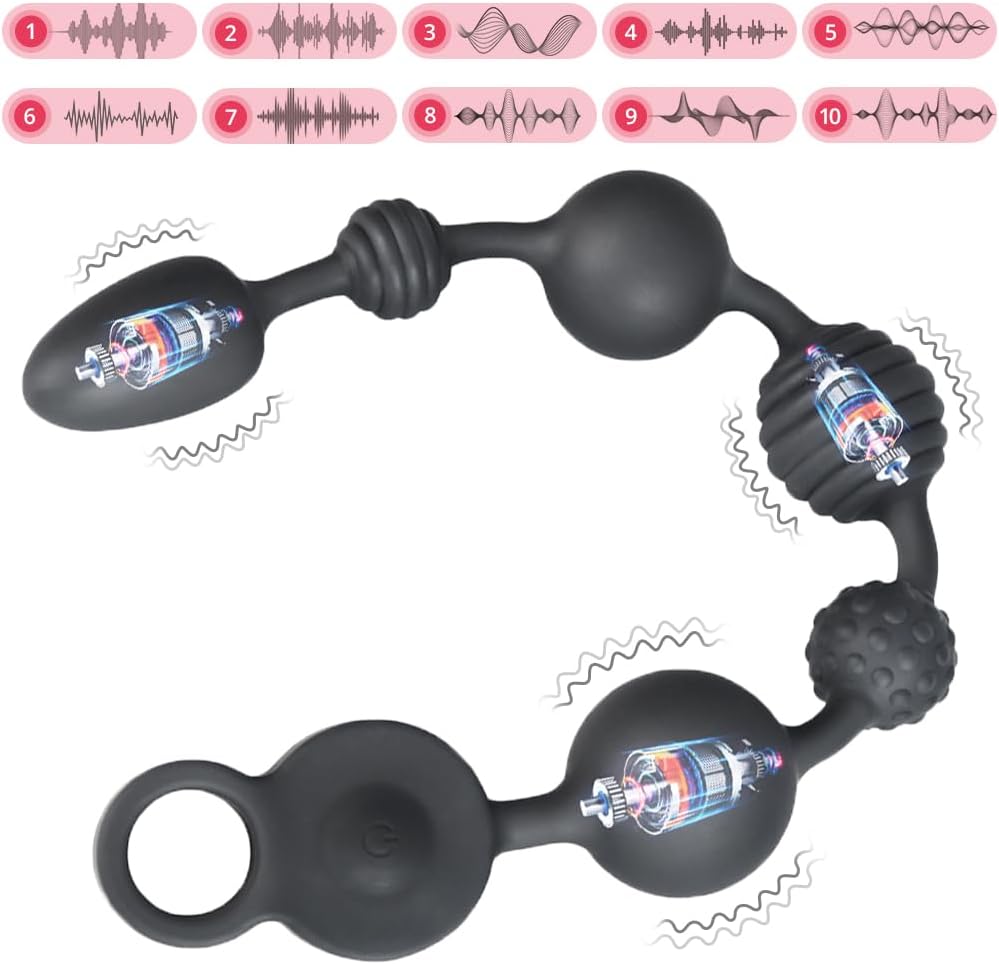 Silicone Balls Vibrator with 10 Vibration Modes and 3 Motors 6 Balls Chain Vibrator G-Spot Prostate Stimulator Plugs Beads Vibrators for Men Women Couples Anus Butt Plug (L) – Bild 3