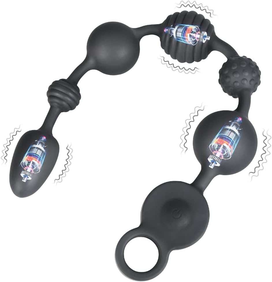 Silicone Balls Vibrator with 10 Vibration Modes and 3 Motors 6 Balls Chain Vibrator G-Spot Prostate Stimulator Plugs Beads Vibrators for Men Women Couples Anus Butt Plug (L)