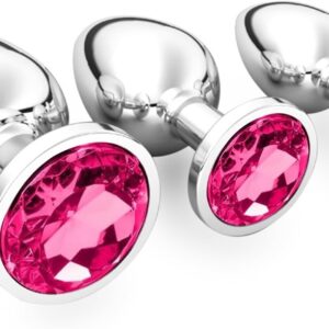 3 Pieces Small Medium Large Metal Plug Set with Crystal Diamond Sex Toy, Butt Plug for Women Men Couples Beginners for Women Men Plug Metal Set (Dark Purple)