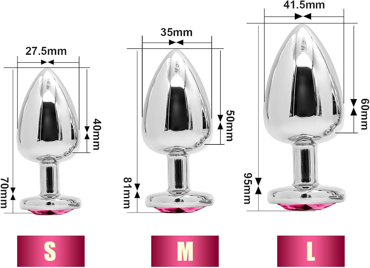 Metal Butt Plug, Plug, Set of 3, Butt Plug with Heart Shape Crystal Diamond, Large, Medium, Small Plug, Sex Toy, for Beginners for Women, Men, Couples – Bild 2
