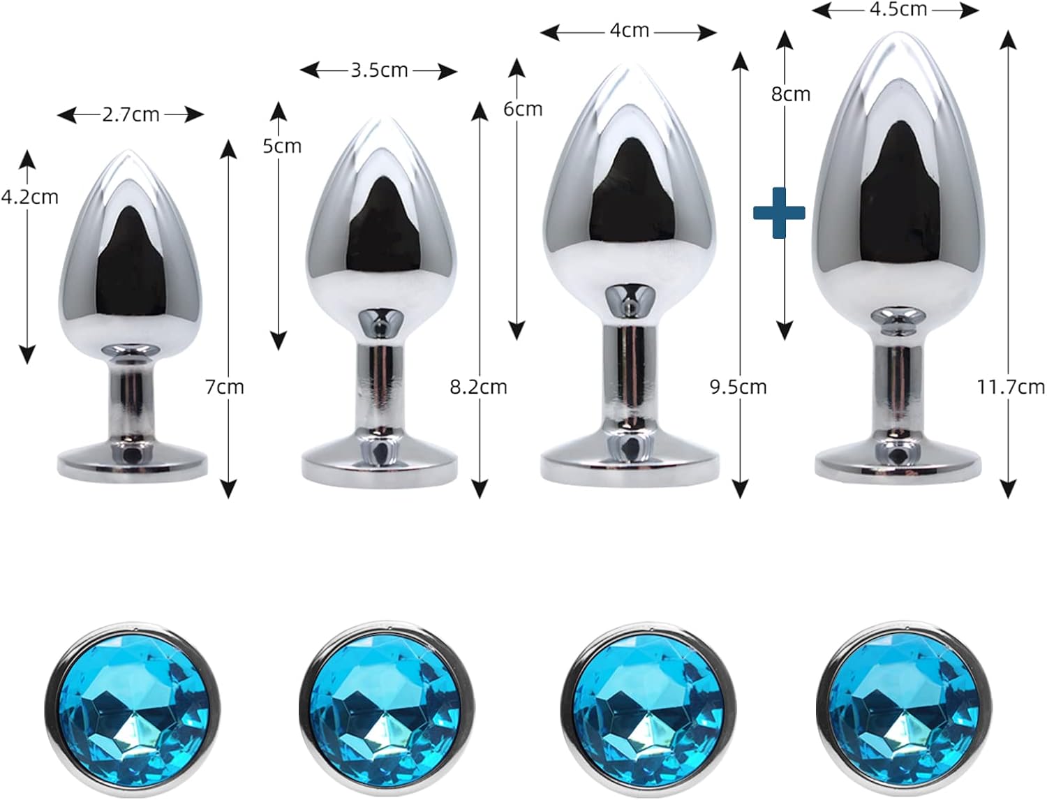 Plug Butt Plug 4-Piece Set from Super Large to Small Silver Metal Plug Sex Toy Suitable for Beginners for Women Men Couples (Blue) – Bild 2