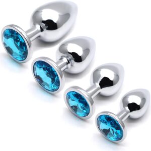 Plug Butt Plug 4-Piece Set from Super Large to Small Silver Metal Plug Sex Toy Suitable for Beginners for Women Men Couples (Blue)