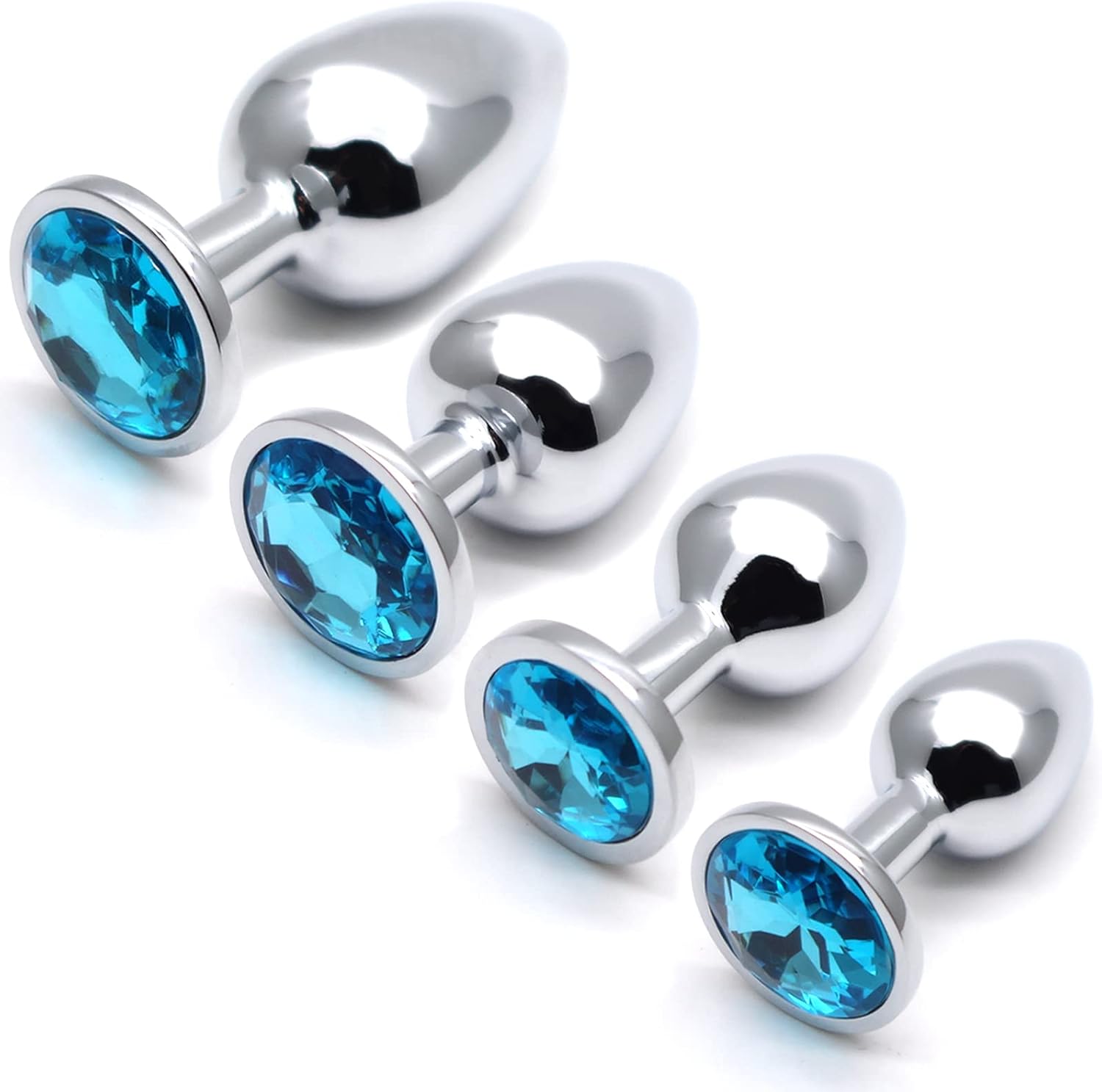 Plug Butt Plug 4-Piece Set from Super Large to Small Silver Metal Plug Sex Toy Suitable for Beginners for Women Men Couples (Blue)