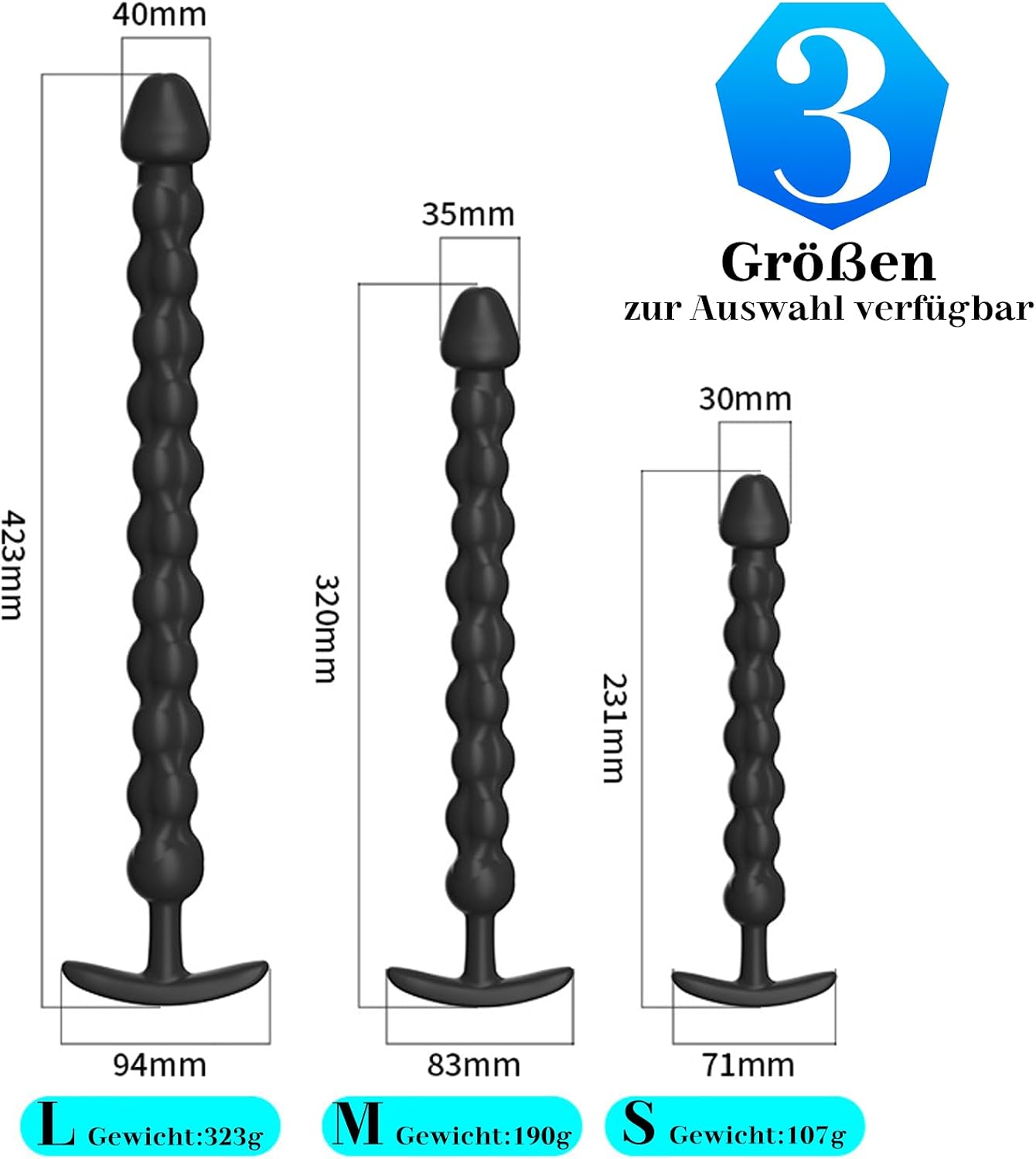 BDSMAGE Silicone Balls Butt Plug, Plug for Men and Women, Sex Toy Sex Toy, Extra Long Dildo, G-Spot Plugs, Plug Butt Plug, Anus Masturbator (L) – Bild 7
