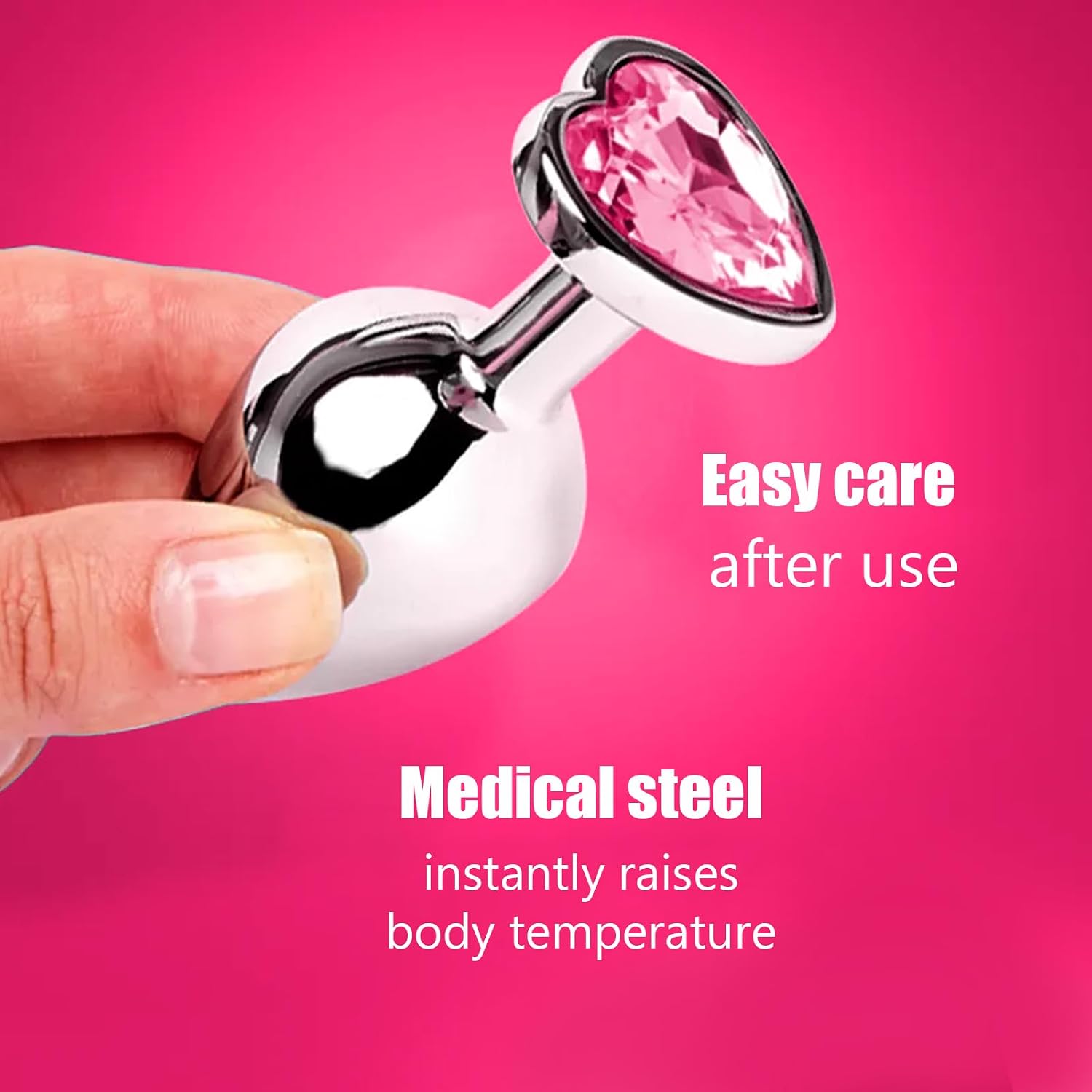 Metal Butt Plug, Plug, Set of 3, Butt Plug with Heart Shape Crystal Diamond, Large, Medium, Small Plug, Sex Toy, for Beginners for Women, Men, Couples – Bild 4