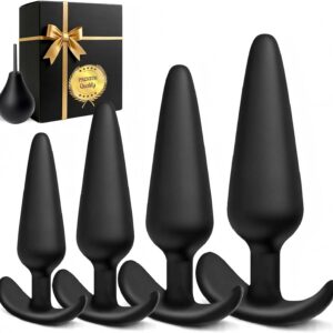 Dildos, Plug, for Men and Women, 4-Piece Plug Set, Butt Plug, Plugs with Shower, 3 Upgrade Sizes (M-XL) for Beginners to Professionals, Soft Silicone, Dildo Butt Plug Sex