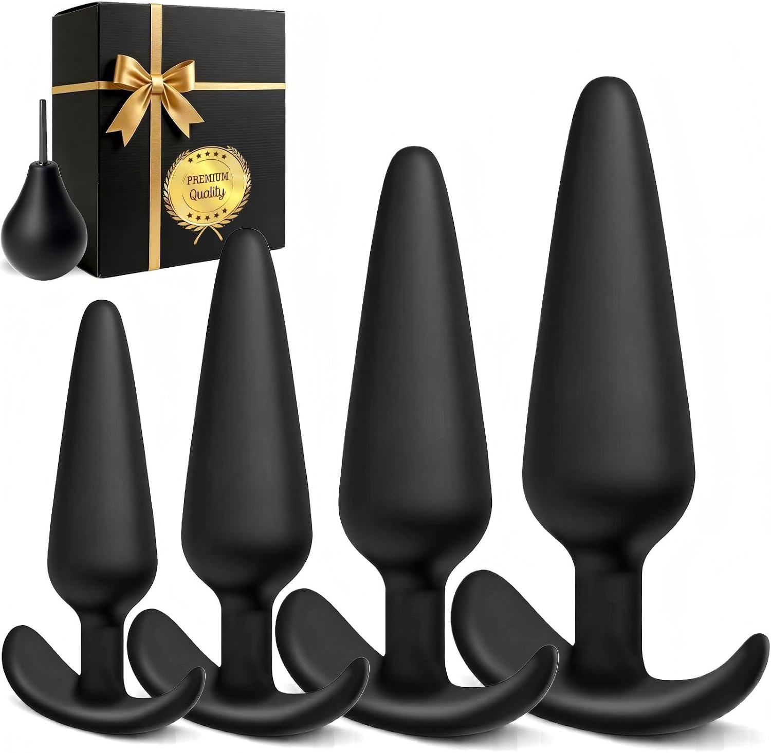 Dildos, Plug, for Men and Women, 4-Piece Plug Set, Butt Plug, Plugs with Shower, 3 Upgrade Sizes (M-XL) for Beginners to Professionals, Soft Silicone, Dildo Butt Plug Sex