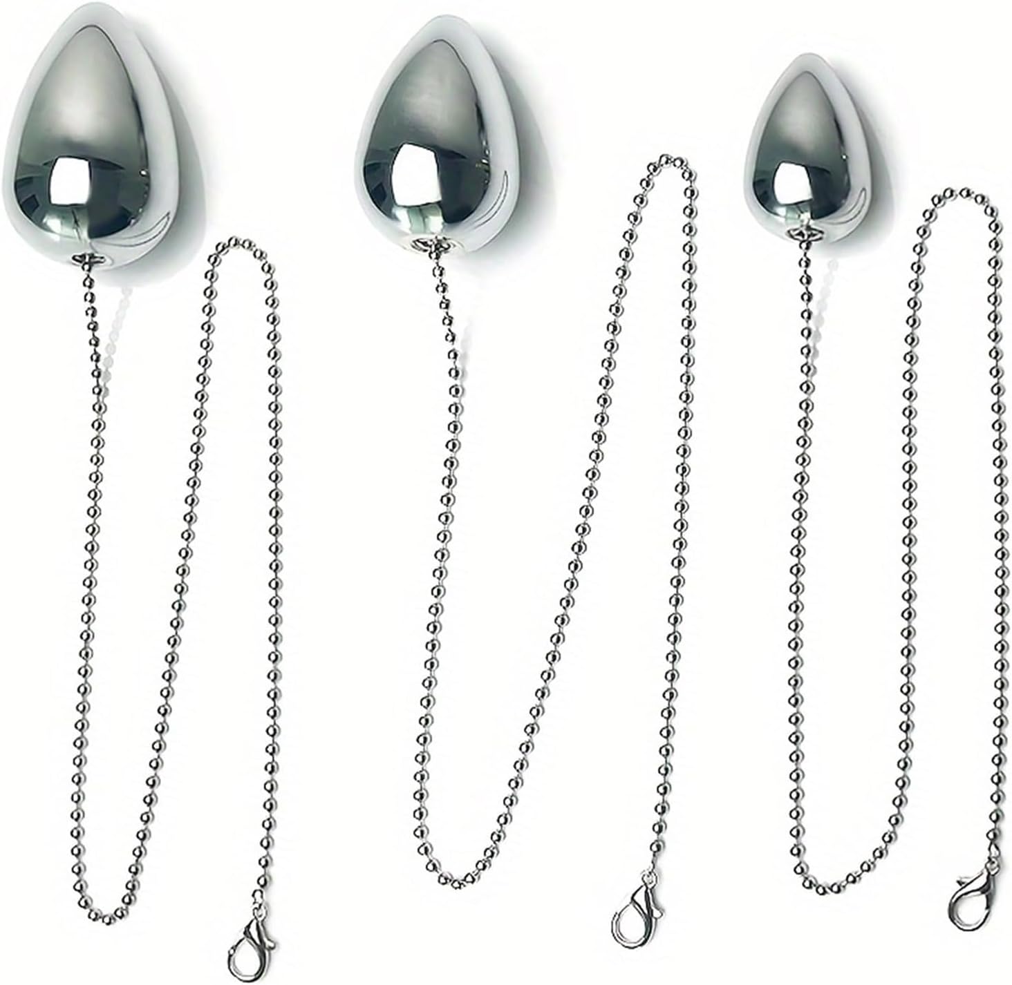 Plug Stainless Steel with Chain 3 Sizes Stretcher Set Made of Metal - Smooth Balls Dilators Dildo Ball Butt Plug Hook for Men Women Couples SM Sex Toy (M) – Bild 3