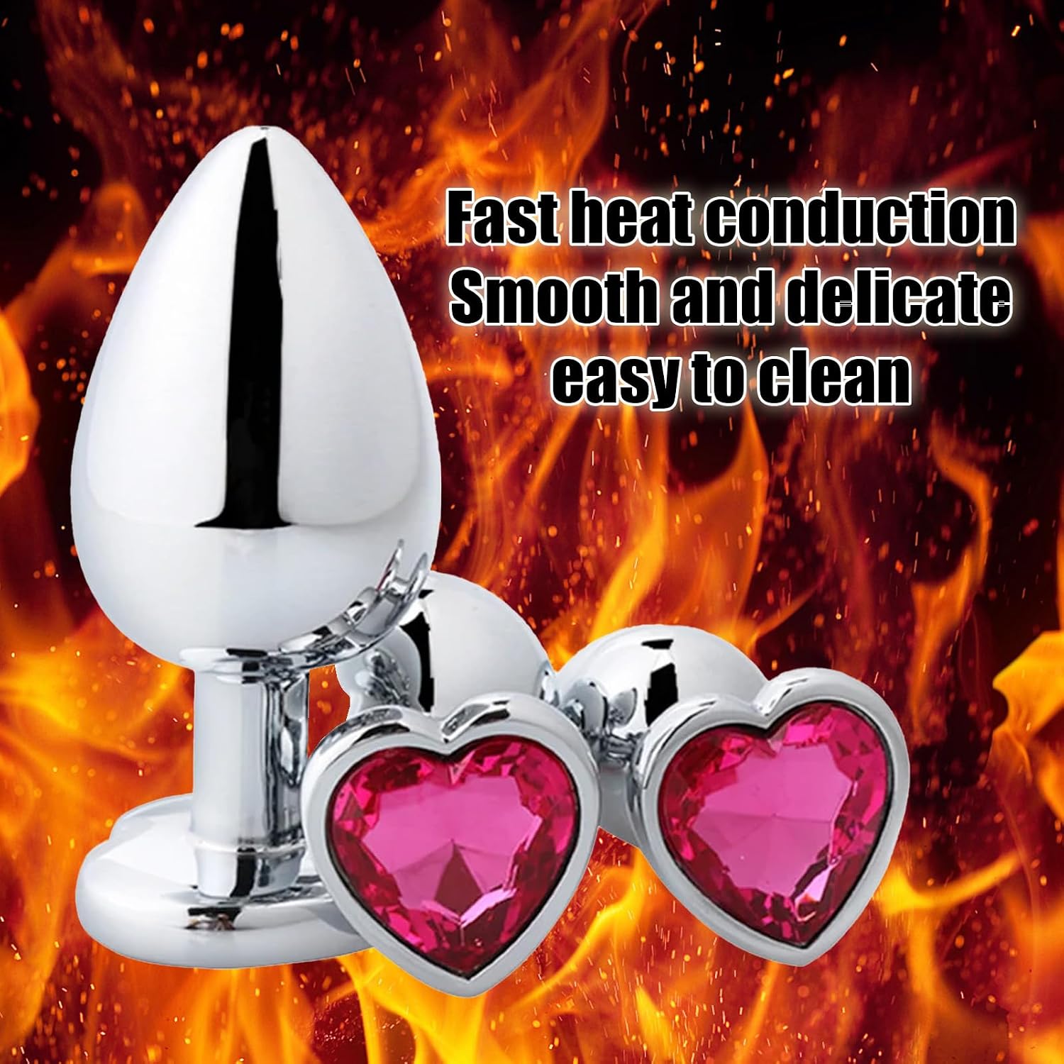 Metal Butt Plug, Plug, Set of 3, Butt Plug with Heart Shape Crystal Diamond, Large, Medium, Small Plug, Sex Toy, for Beginners for Women, Men, Couples – Bild 6