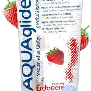 Joydivision AQUAglide Strawberry Lubricant, 100 ml, Vegan Lubricant, Water-Based, with a Sensual Strawberry Fragrance, Crystal Clear Lubricant, Suitable for Latex Condoms