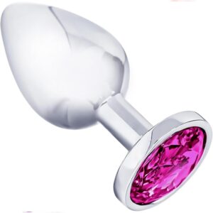 FOPS Plug for Women Stainless Steel Butt Plug with Pink Diamond 7.2 cm Length 2.7 cm Diameter Mini Plug for Beginners Plug for Women Men Sex Toy Metal Plugs with Crystal A20-1