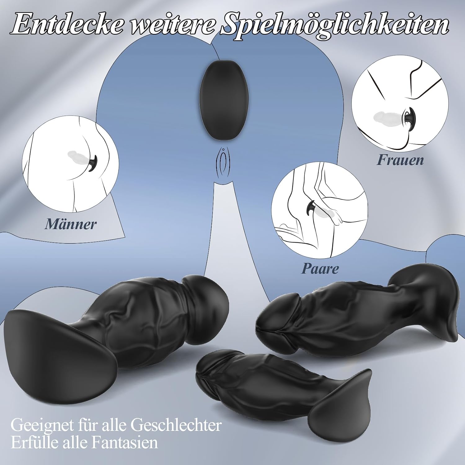 Realistic Dildo Plug Set, Silicone, Pack of 3 – Bild 5