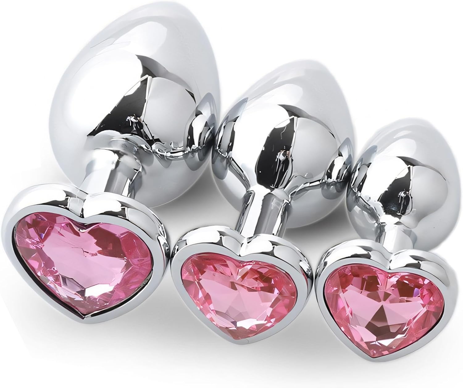 Metal Butt Plug, Plug, Set of 3, Butt Plug with Heart Shape Crystal Diamond, Large, Medium, Small Plug, Sex Toy, for Beginners for Women, Men, Couples