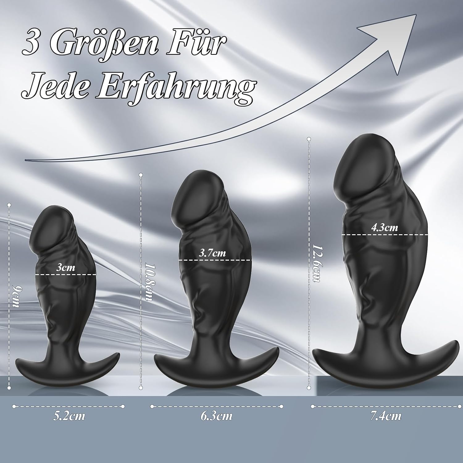 Realistic Dildo Plug Set, Silicone, Pack of 3 – Bild 3