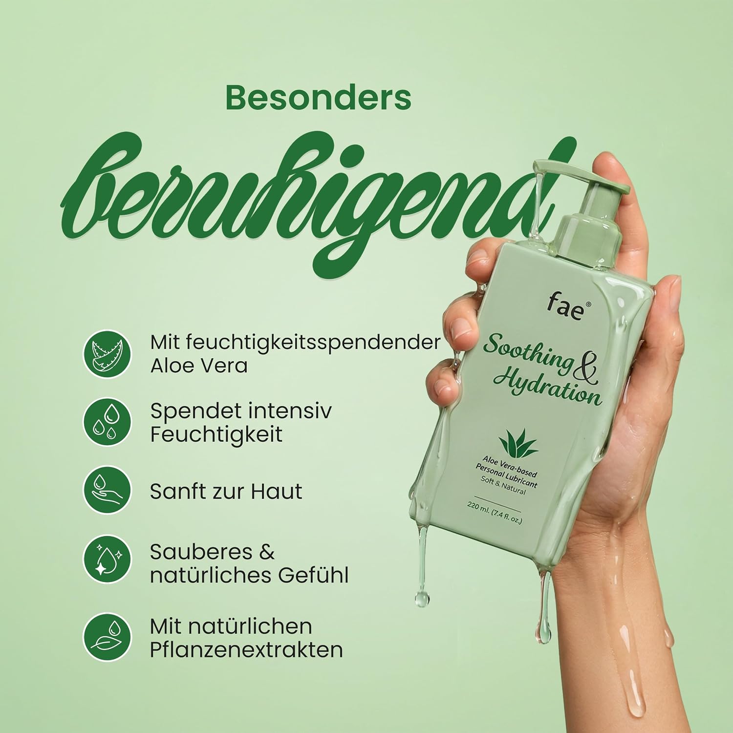 Fae Lubricant for Women - 220ml Water Based Lubricant with Aloe Vera - pH Neutral Paraben-Free - Gentle Intimate Gel for Dryness - Sensitive & Hormone-Free – Bild 2