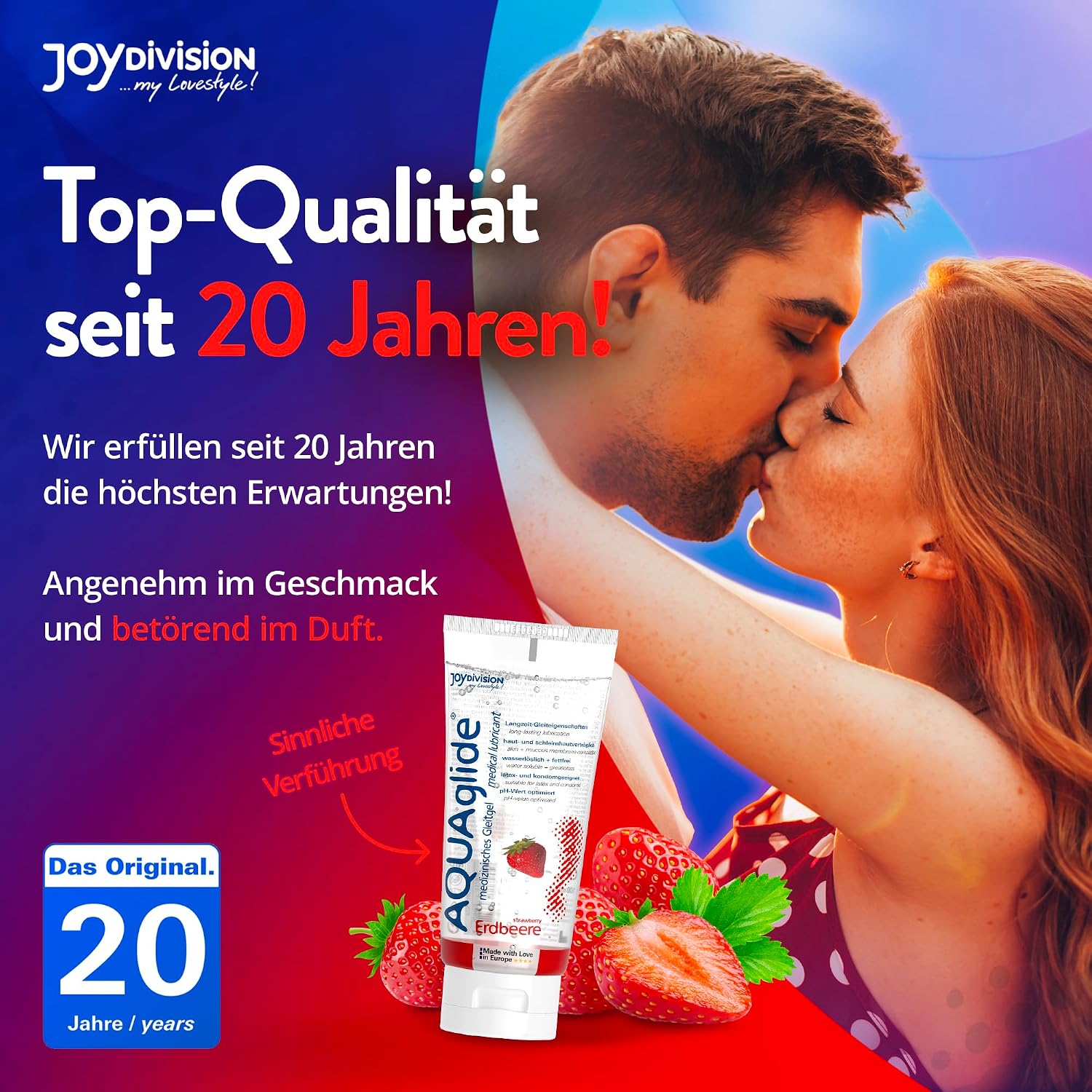Joydivision AQUAglide Strawberry Lubricant, 100 ml, Vegan Lubricant, Water-Based, with a Sensual Strawberry Fragrance, Crystal Clear Lubricant, Suitable for Latex Condoms – Bild 4