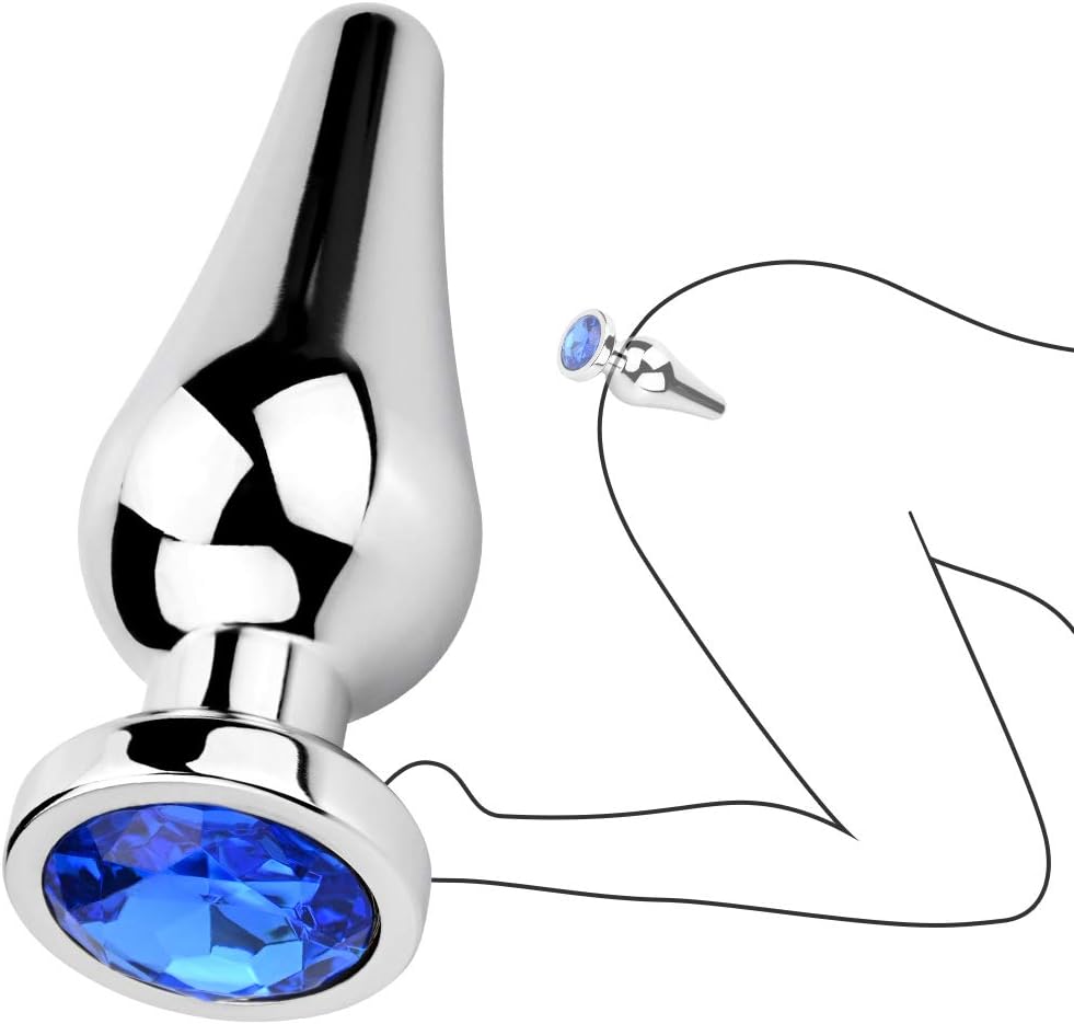 Roluck Plug with Thrust Set Small Medium Large Metal Butt Plug Kit with Wonderful Colours Diamond Fetish (Blue, S) – Bild 5