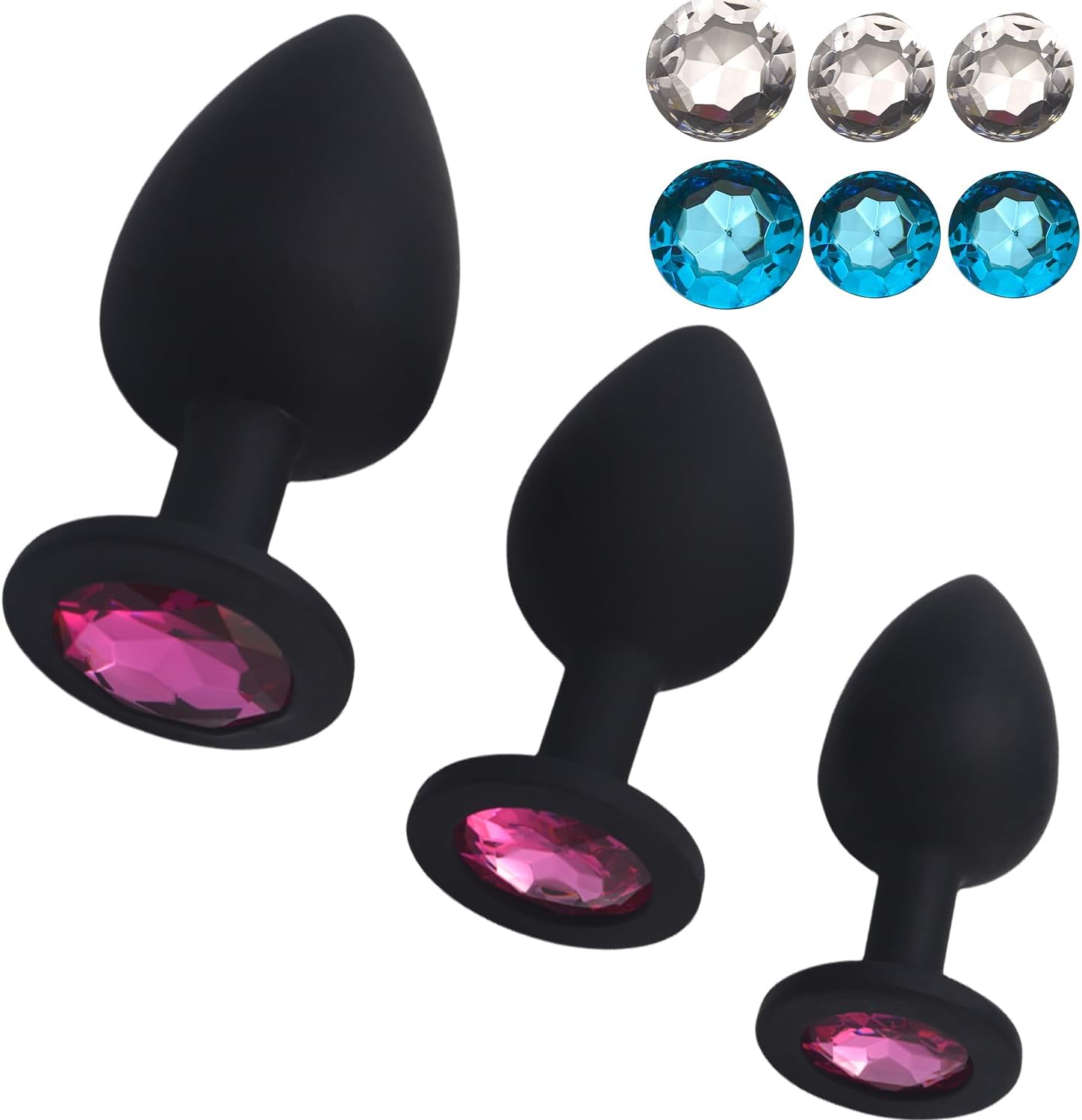 Plug Set of 3 Butt Plug Silicone with Removable Sequins (Not Glued) in Plug Sex Toy Suitable for Beginners, Women, Men Couples (Red + Blue + White S M L)