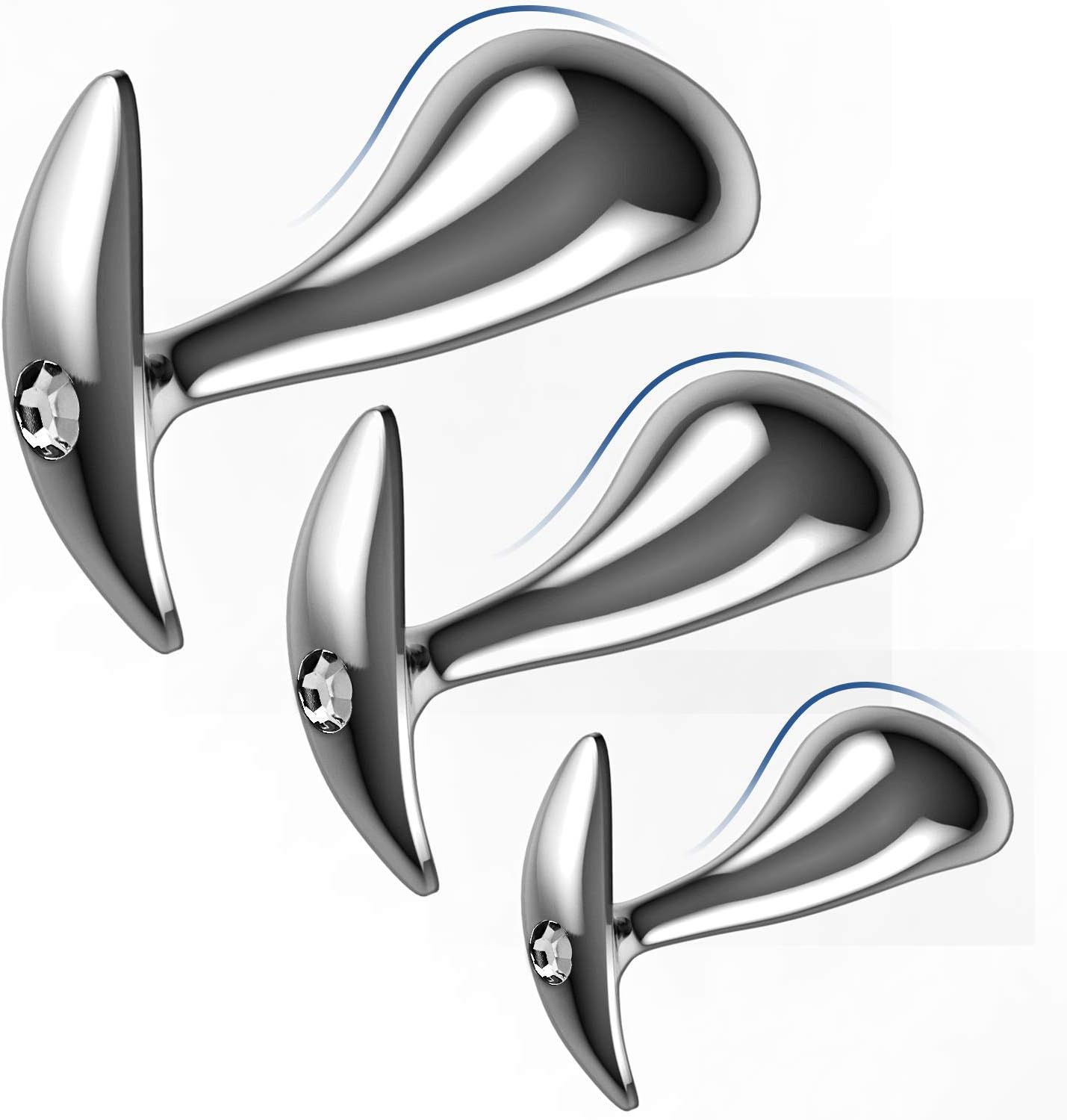 Yivans Plug Set (Diameter 24 mm, Diameter 29 mm, Diameter 36 mm), Metal Plugs Fetish Masturbation Sex Toy Bondage Beginners Butt Plug with Transparent Acrylic Rhinestones Sex Toy for Couples Women Men