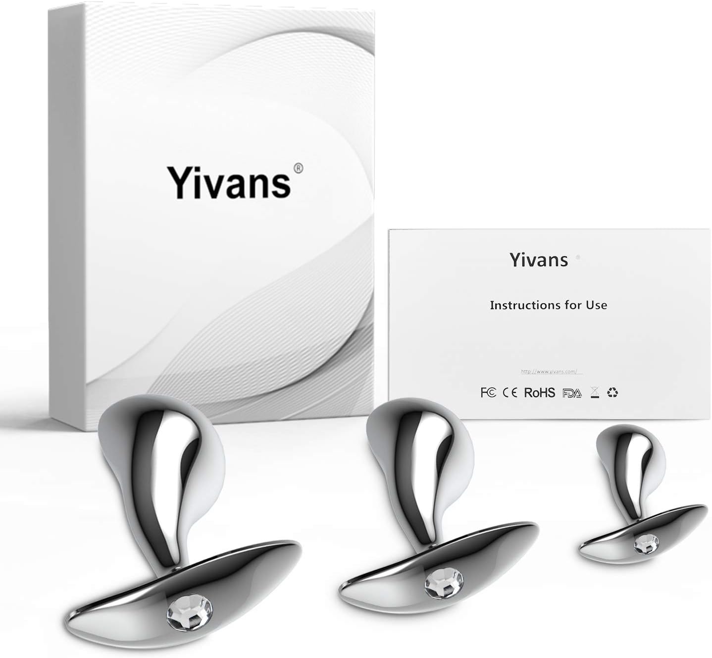 Yivans Plug Set (Diameter 24 mm, Diameter 29 mm, Diameter 36 mm), Metal Plugs Fetish Masturbation Sex Toy Bondage Beginners Butt Plug with Transparent Acrylic Rhinestones Sex Toy for Couples Women Men – Bild 6