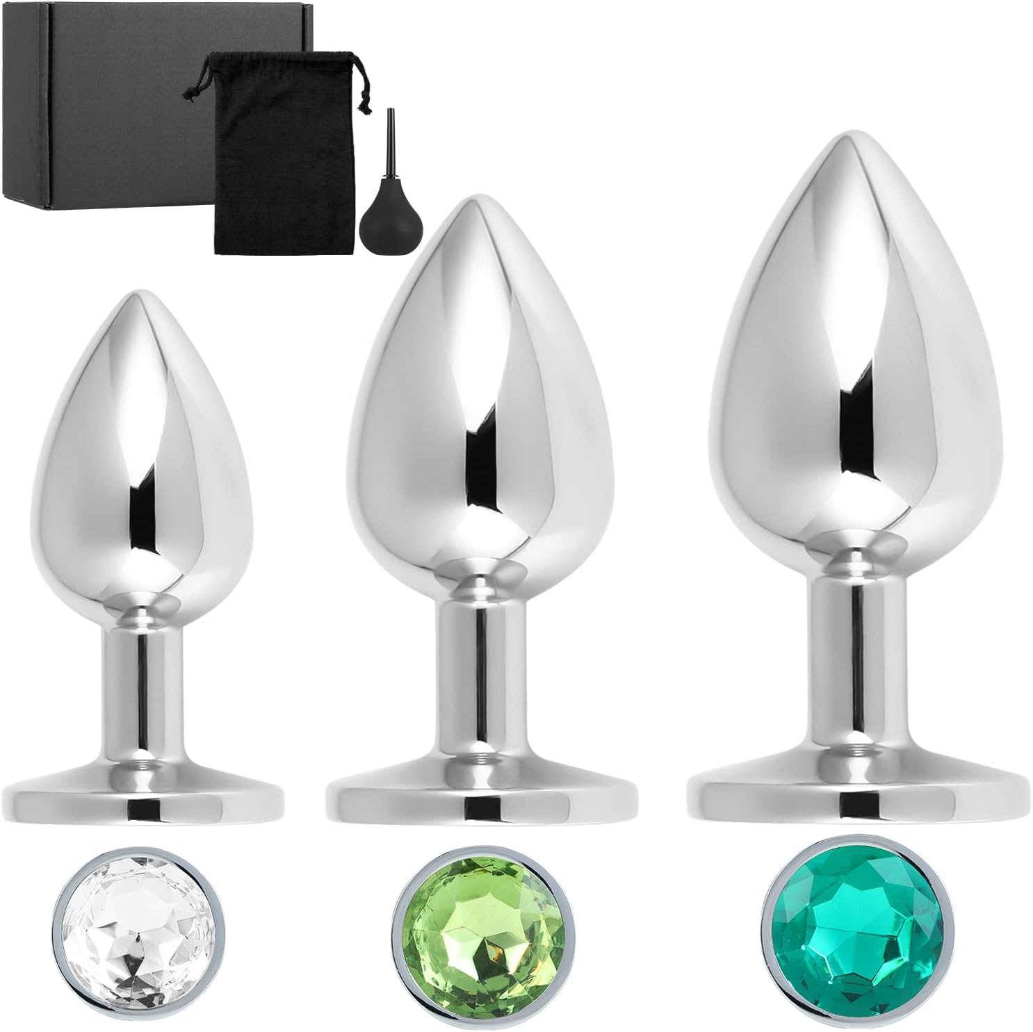 Plug Set of 3 Metal Plug Set with Crystal Diamonds and