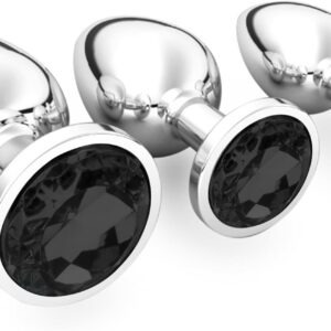 3 Pieces Small Medium Large Metal Plug Set with Crystal Diamond Sex Toy, Butt Plug for Women Men Couples Beginners for Women Men Plug Metal Set (Black)