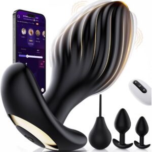 4-Piece Plug for Women Men Plug Set Vibrators Butt Plug 3 Sizes with Shower 10 Vibrations Prostate Stimulation with App & Remote Control, Silicone Sex Toy for Couples