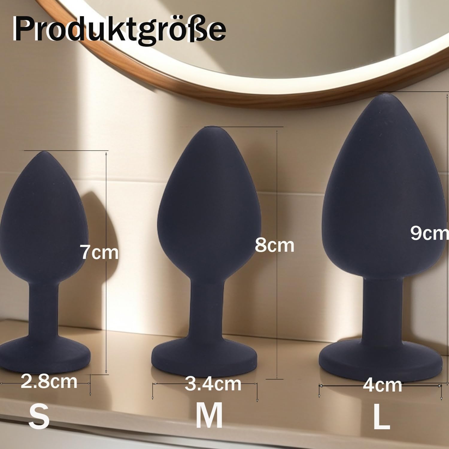 Plug Set of 3 Butt Plug Silicone with Removable Sequins (Not Glued) in Plug Sex Toy Suitable for Beginners, Women, Men Couples (Red + Blue + White S M L) – Bild 3