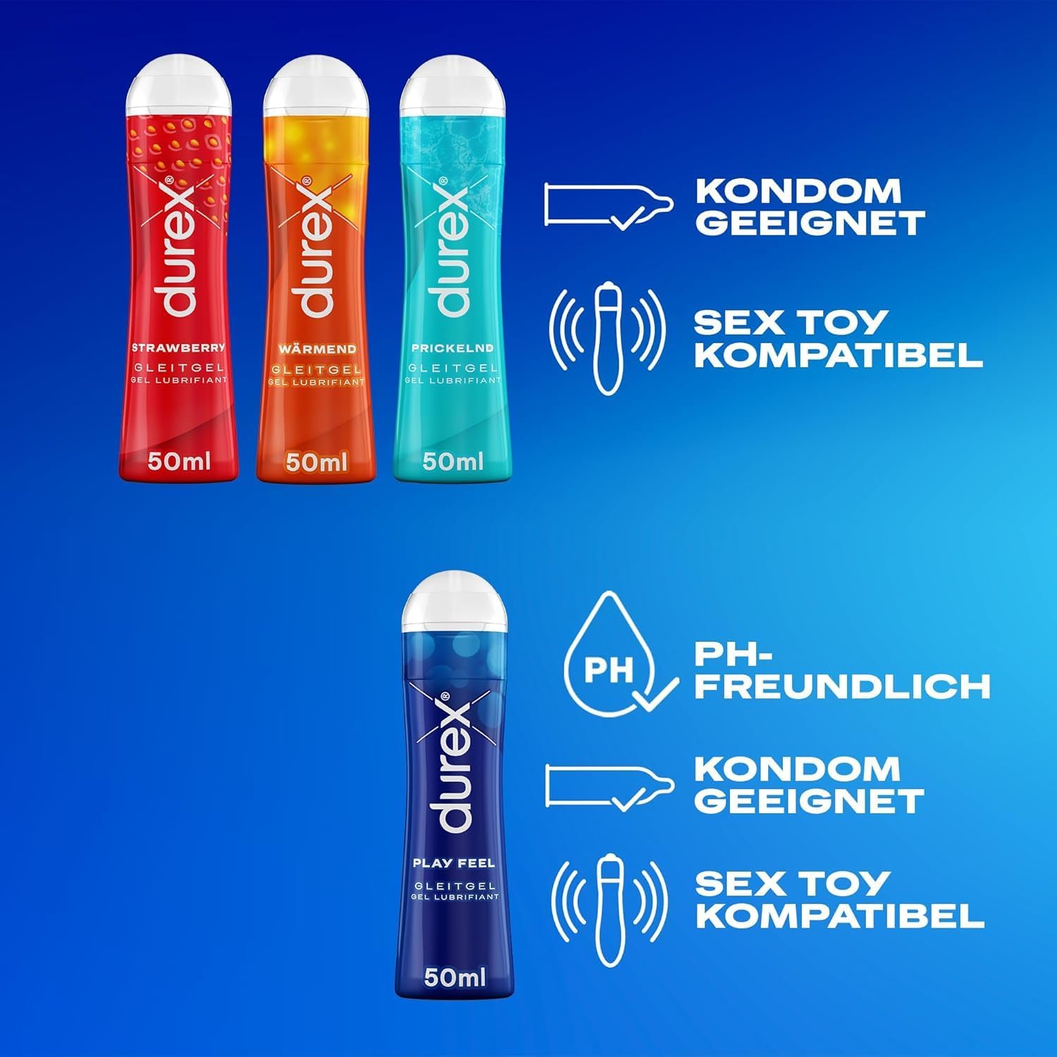 Durex Play Lubricant Durex Play Lubricant Versatile Mix Pack for Women and Men - Set with Water-Based Lubricant for Sex, Condom Suitable 200 ml (4 x 50 ml) – Bild 3